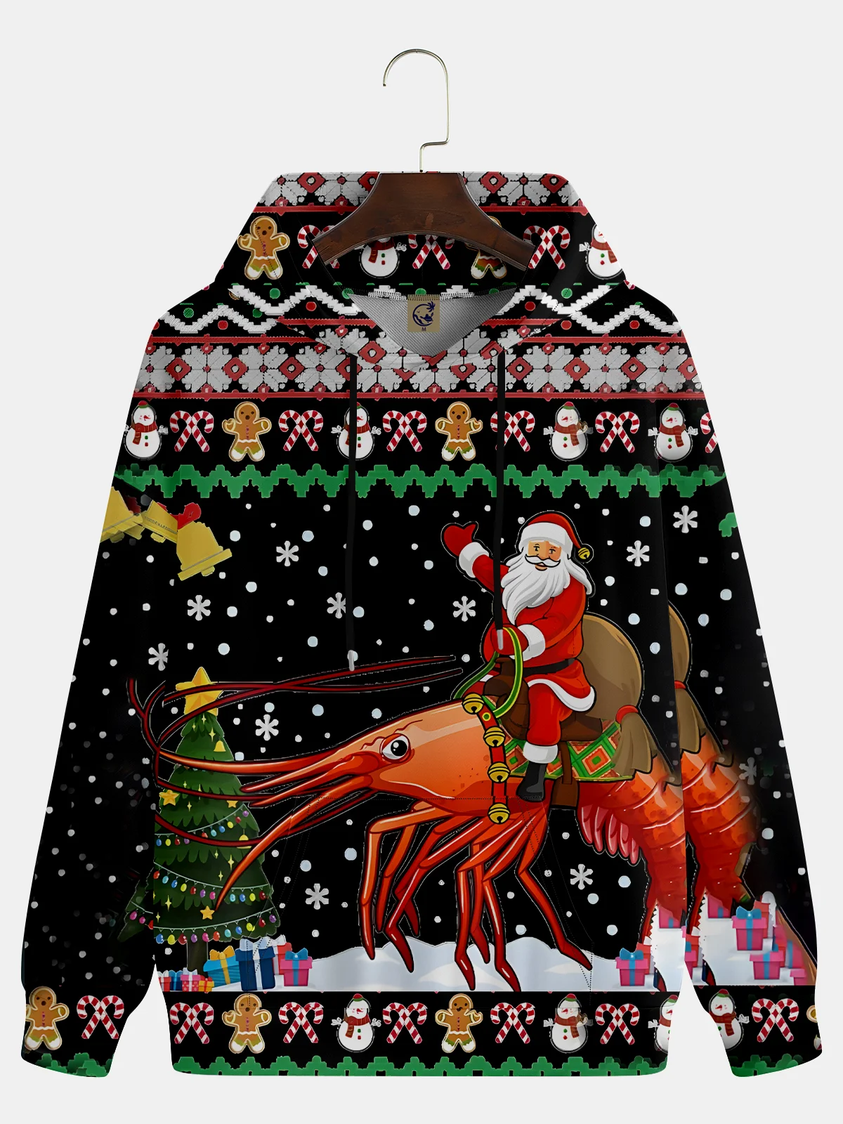 Christmas Santa Claus Riding a Lobster Hoodie Sweatshirt