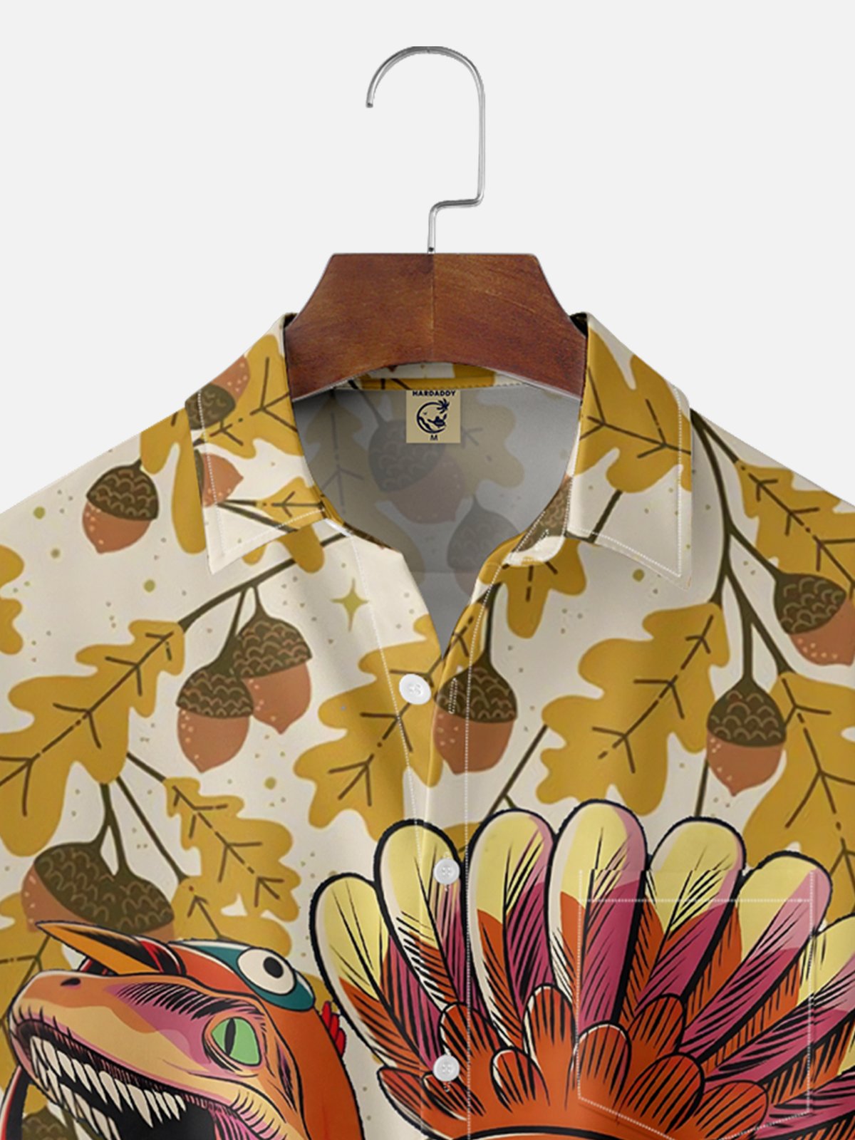 Moisture-wicking Thanksgiving Dinosaur Turkey Chest Pocket Hawaiian Shirt