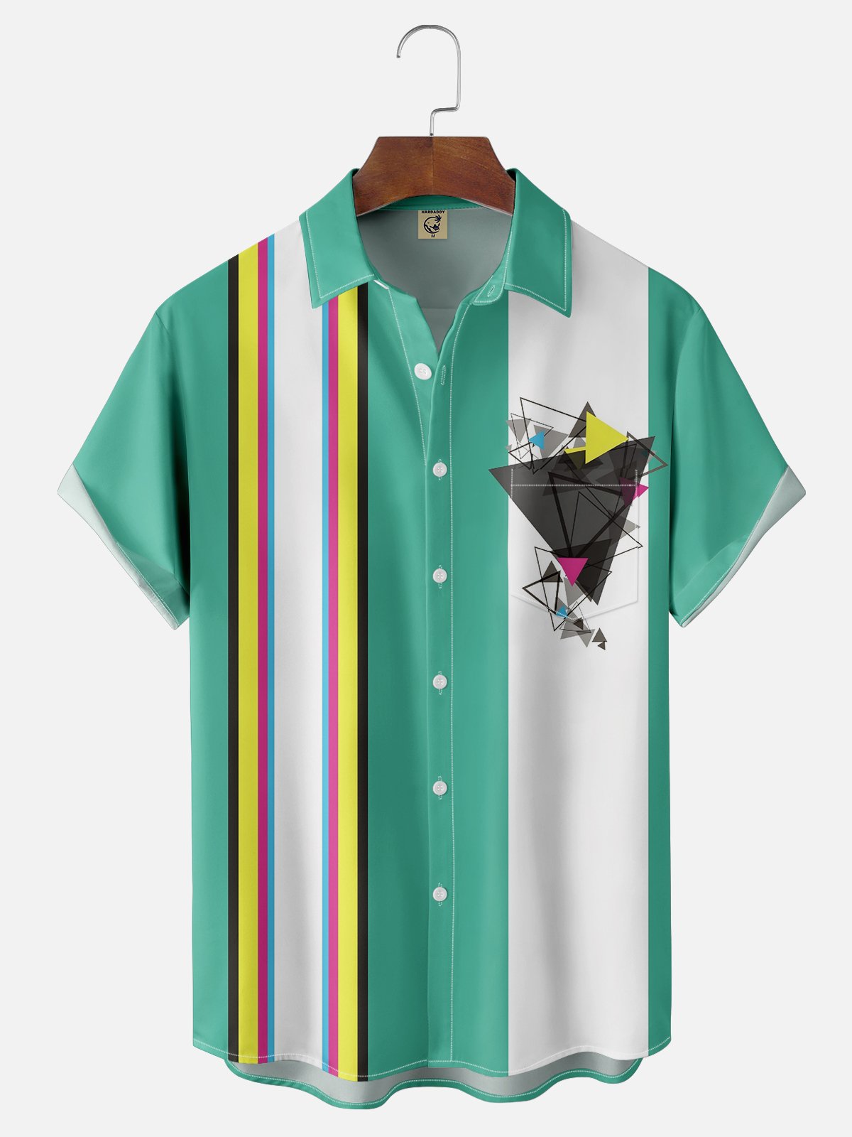 Moisture-wicking Artistic Geometric Triangle Chest Pocket Bowling Shirt