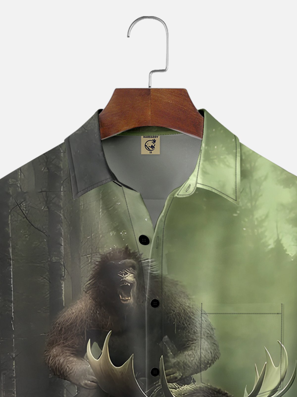 Moisture-wicking Bigfoot Riding A Reindeer Chest Pocket Hawaiian Shirt