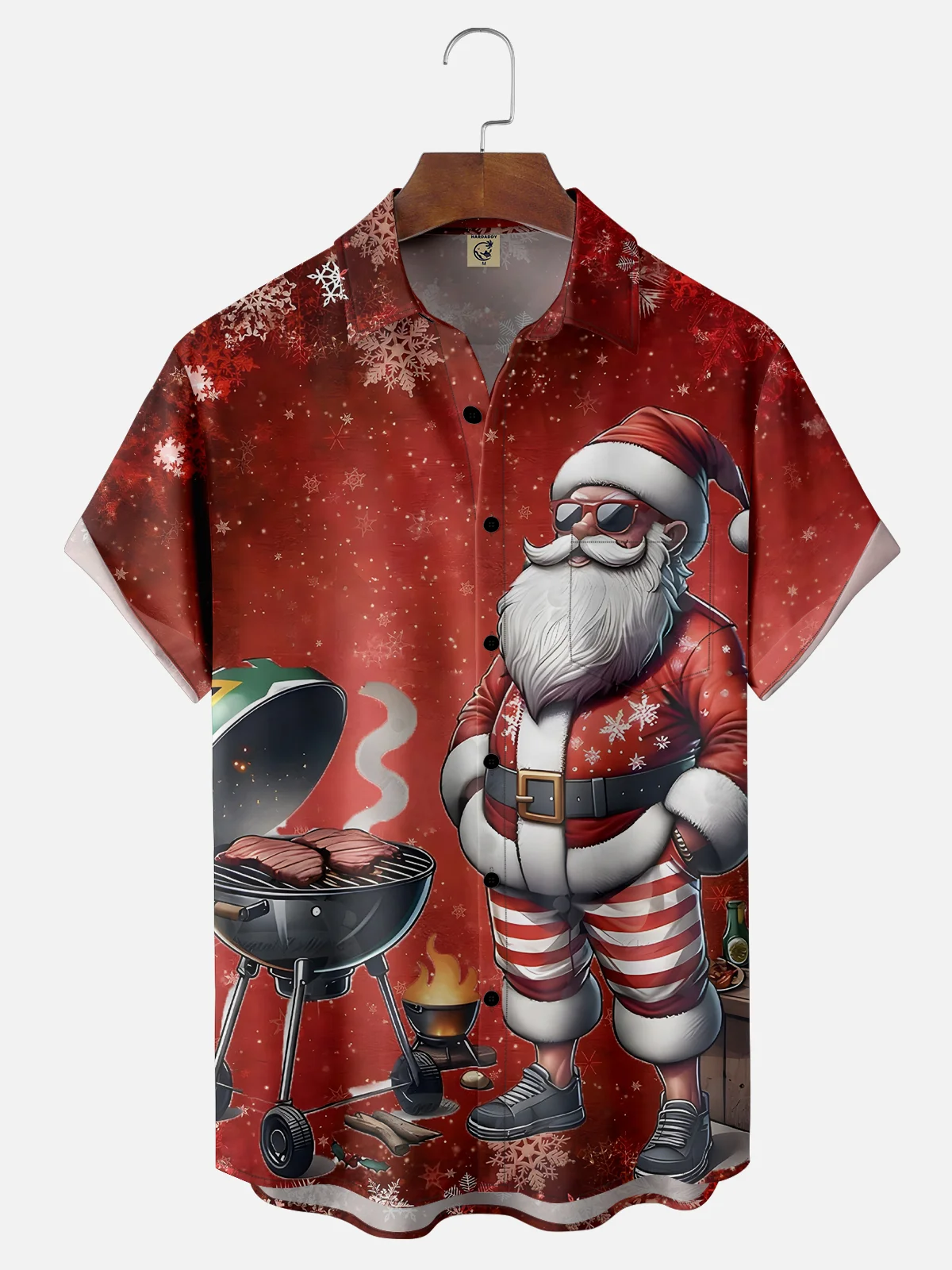 Moisture-wicking Christmas BBQ Santa Chest Pocket Hawaiian Shirt