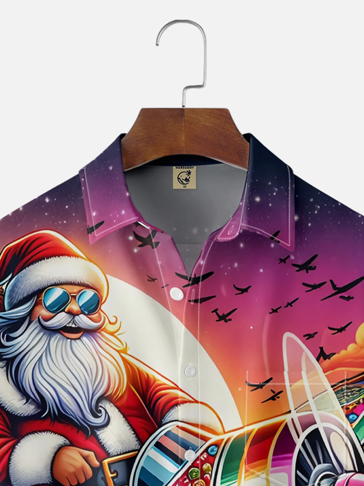 Moisture Wicking Christmas Santa Plane Chest Pocket Hawaiian Shirt