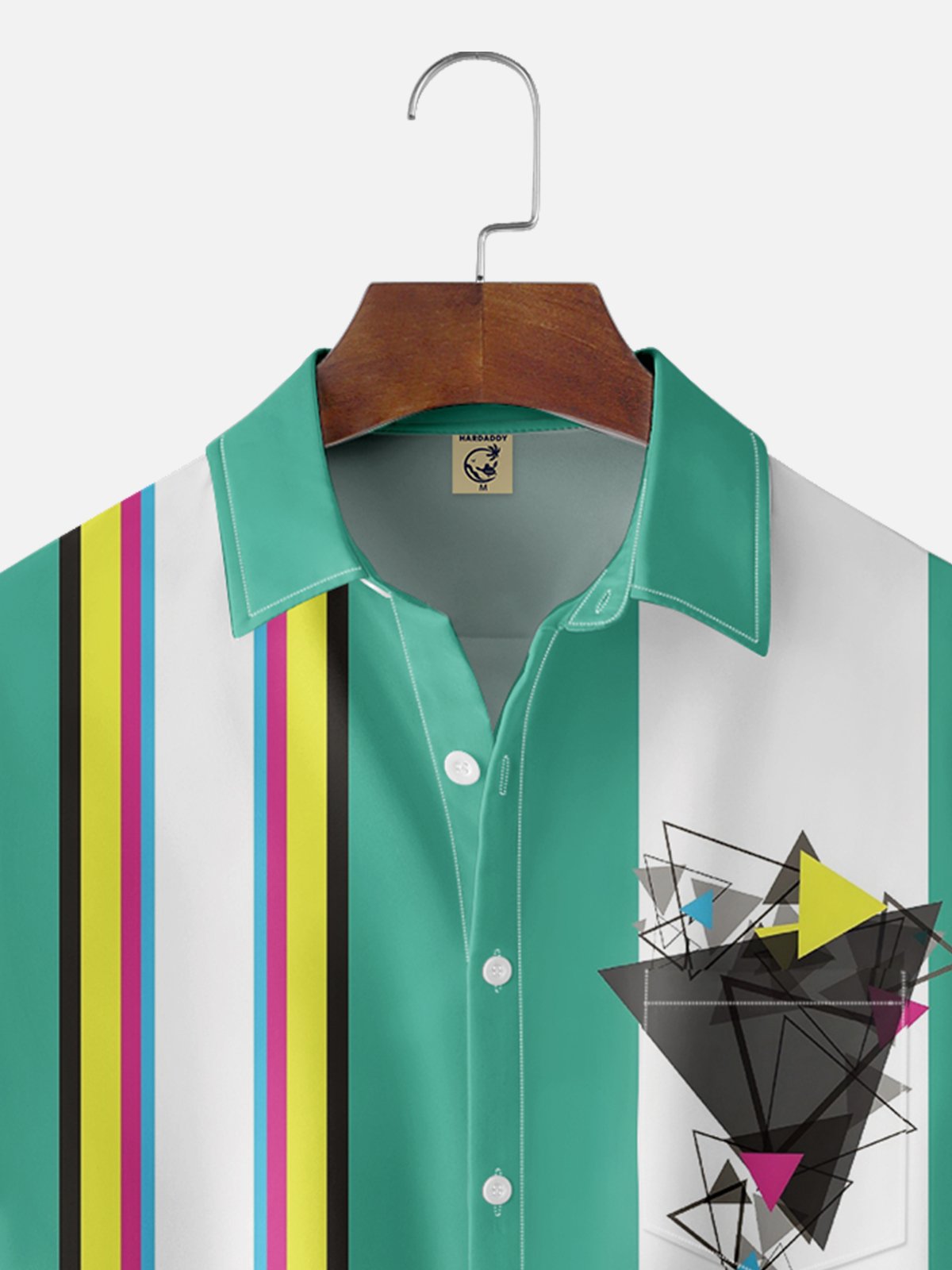 Moisture-wicking Artistic Geometric Triangle Chest Pocket Bowling Shirt