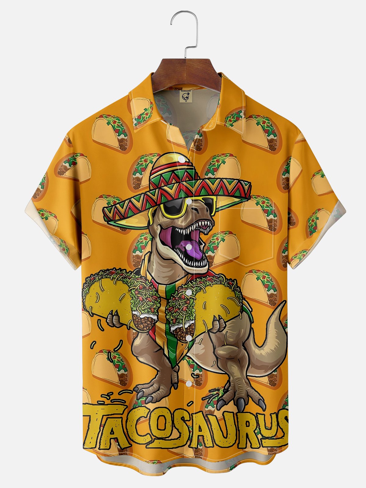 Moisture-wicking Dinosaur TACO Chest Pocket Hawaiian Shirt