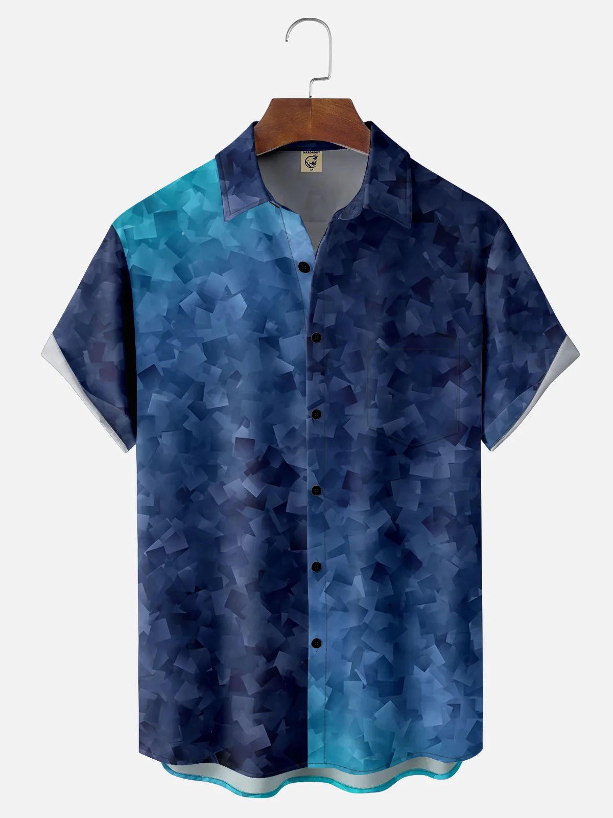 Moisture Wicking Geometric Abstract Gradient Chest Pocket Hawaiian Shirt