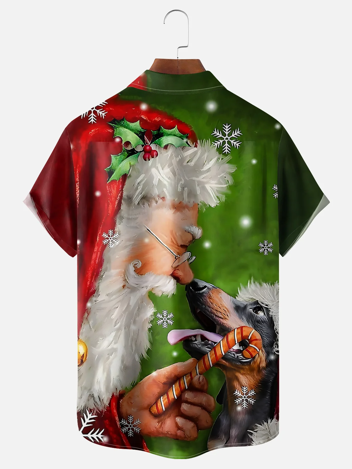 Moisture-wicking Christmas Puppy and Santa Claus Chest Pocket Hawaiian Shirt