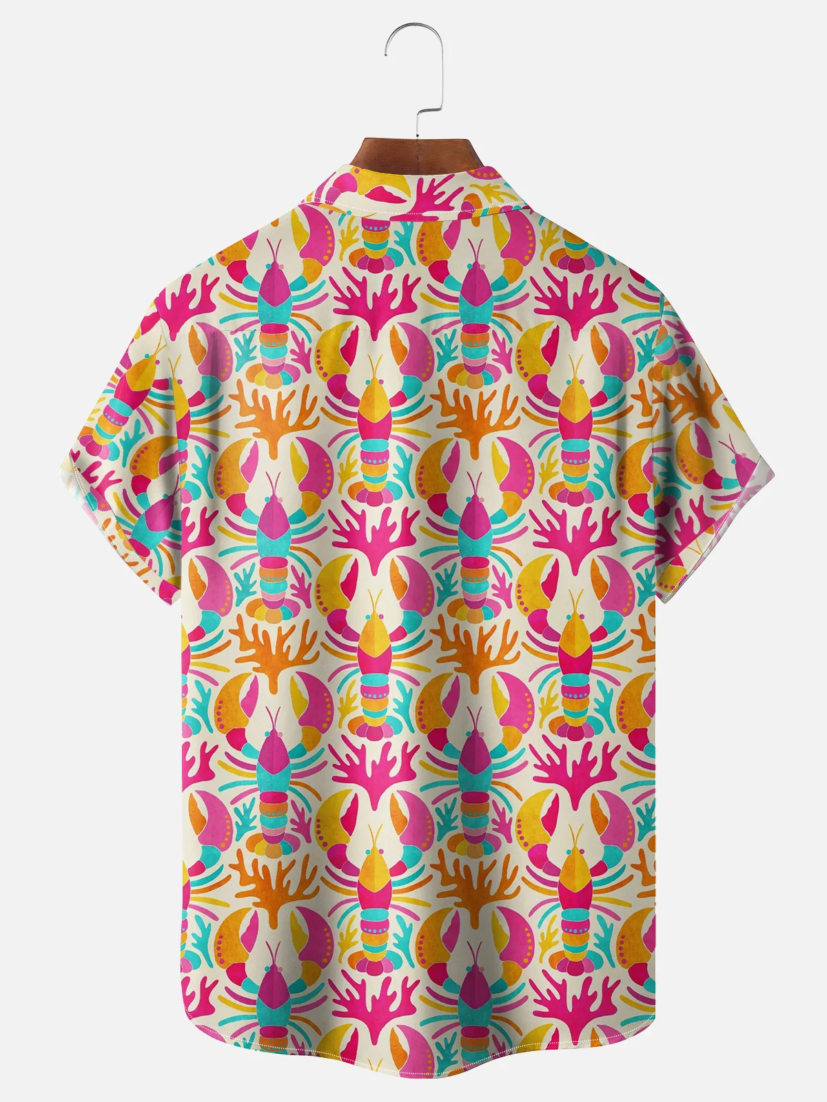 Moisture Wicking Art Lobster Chest Pocket Hawaiian Shirt