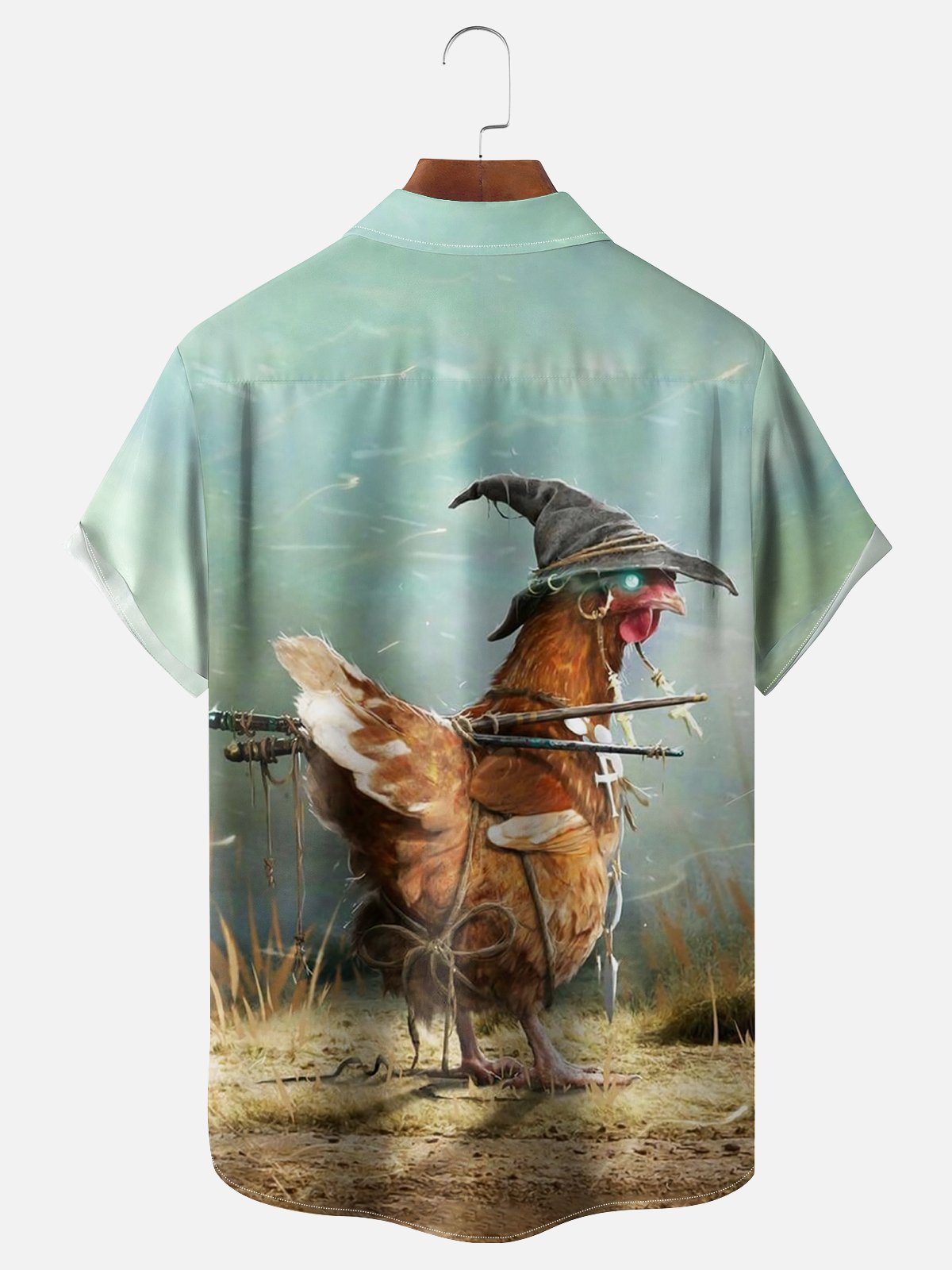 Moisture-wicking Stray Chicken Chest Pocket Hawaiian Shirt