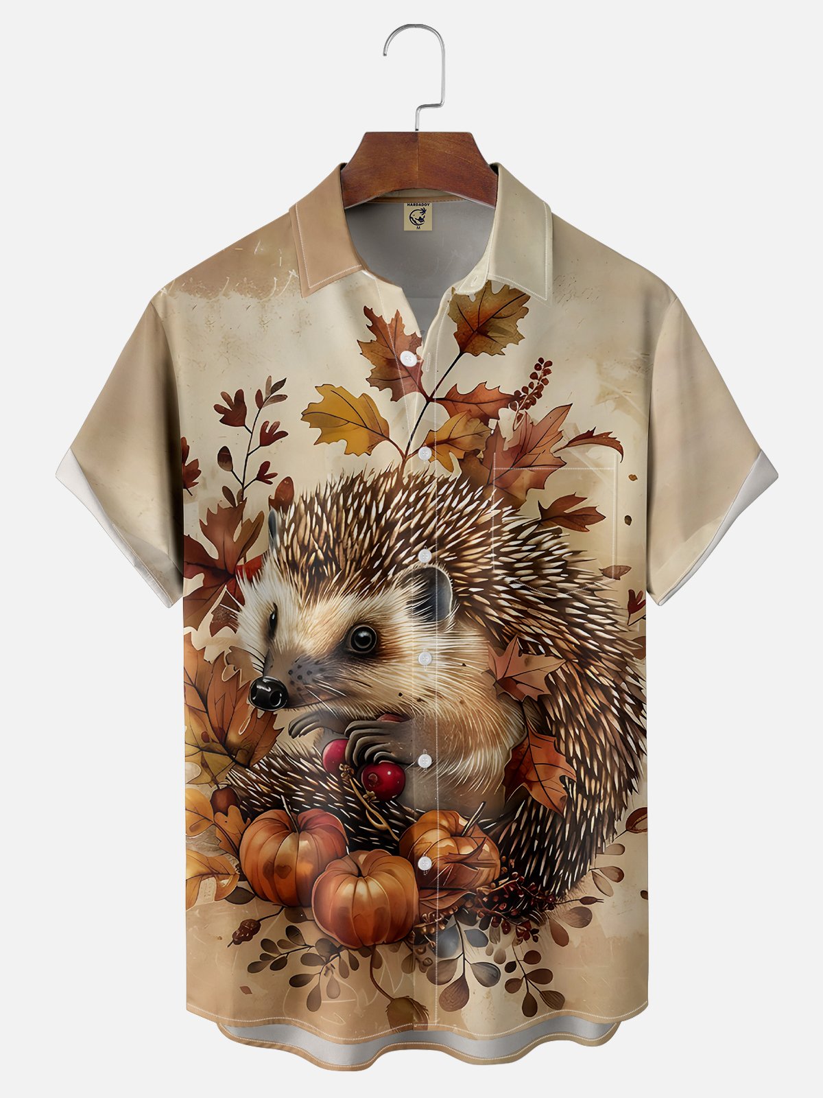 Moisture-wicking Thanksgiving Hedgehog Pumpkin Chest Pocket Hawaiian Shirt