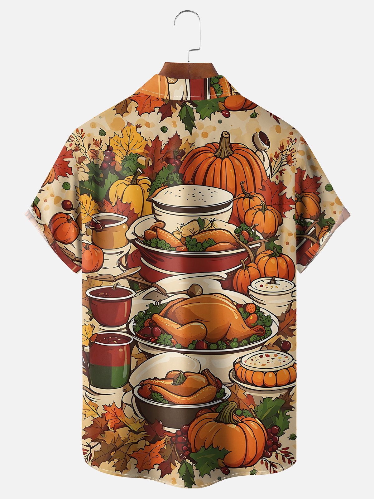 Moisture-wicking Thanksgiving Turkey Dinner Chest Pocket Hawaiian Shirt