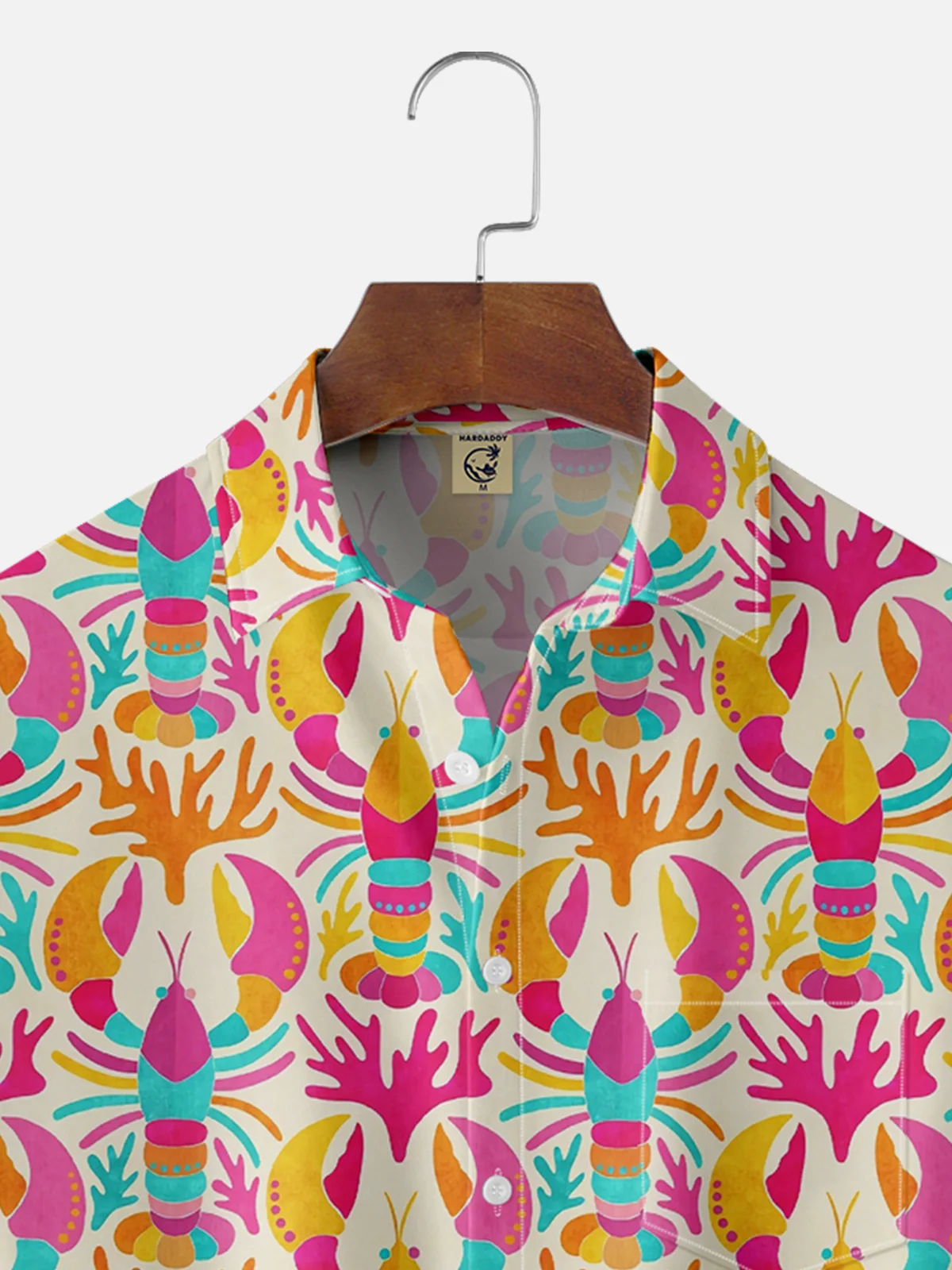 Moisture Wicking Art Lobster Chest Pocket Hawaiian Shirt