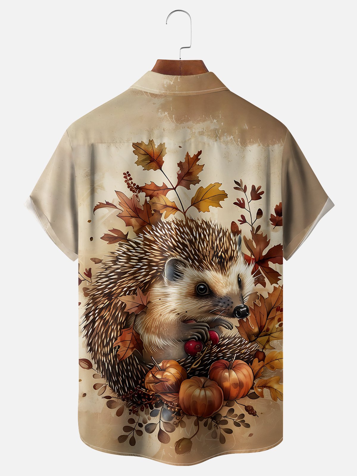 Moisture-wicking Thanksgiving Hedgehog Pumpkin Chest Pocket Hawaiian Shirt