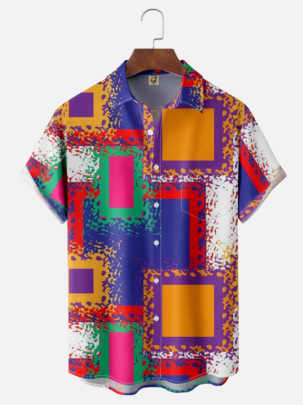 Moisture Wicking Geometric Abstract Gradient Chest Pocket Hawaiian Shirt