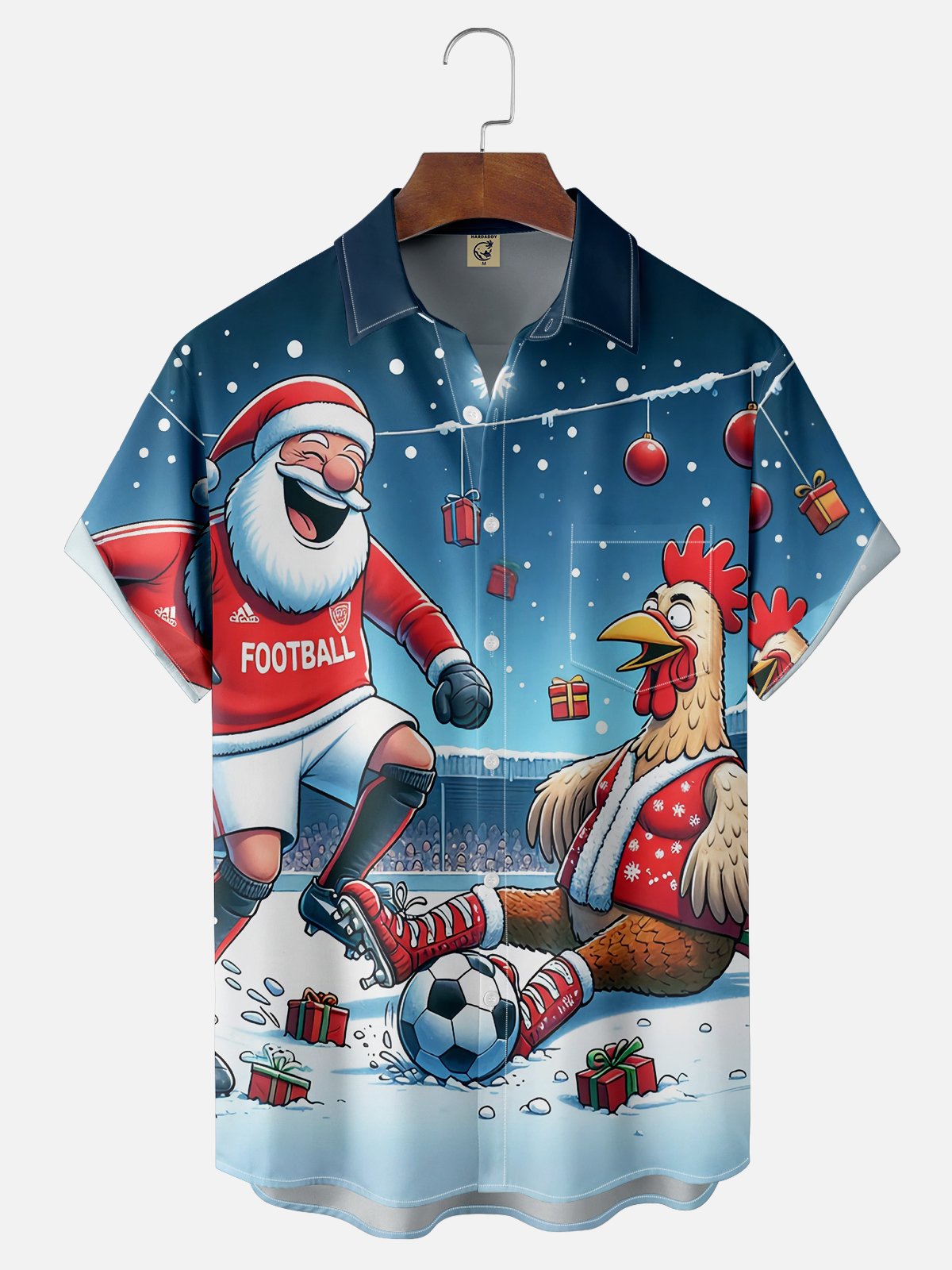 Moisture Wicking Christmas Santa Football Chest Pocket Hawaiian Shirt