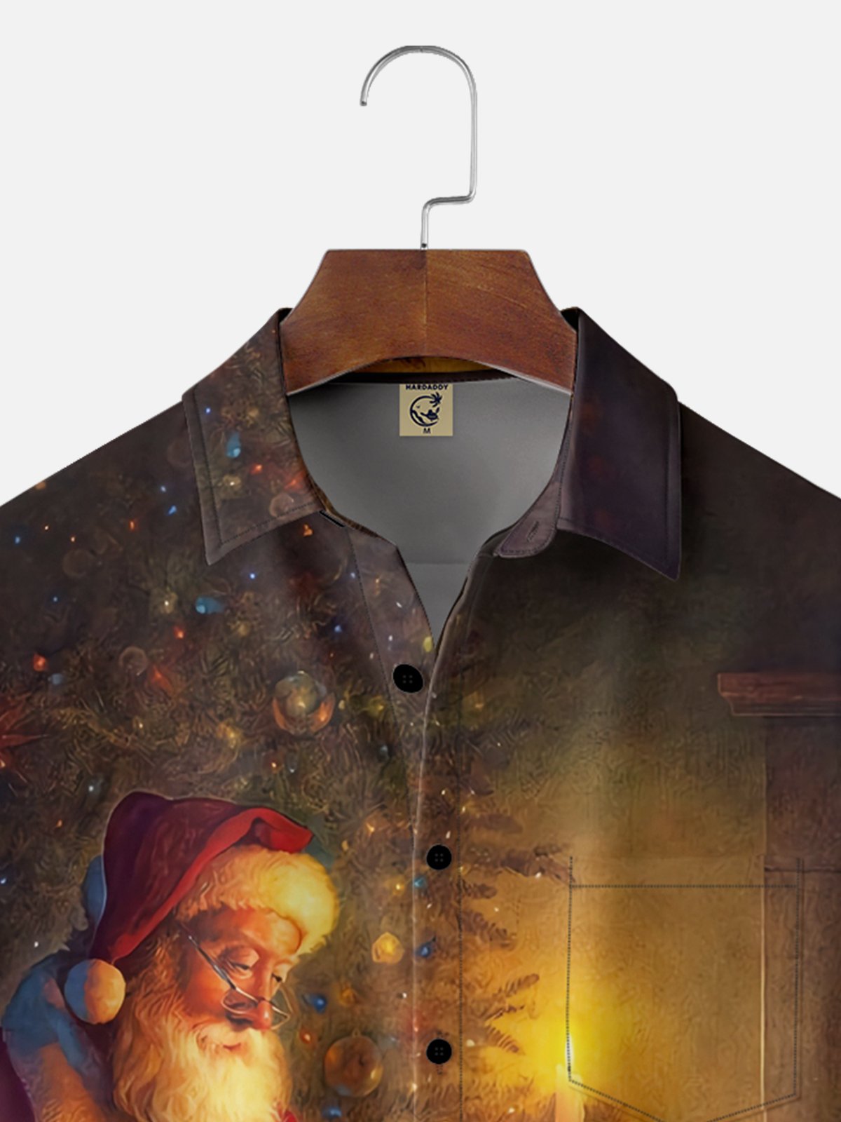 Moisture Wicking Christmas Santa Chest Pocket Hawaiian Shirt