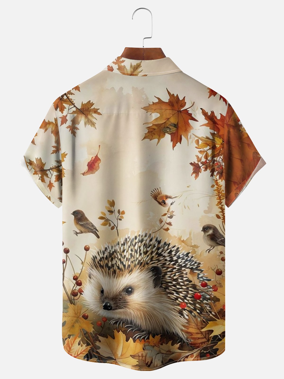 Moisture-wicking Thanksgiving Hedgehog Maple Leaf Chest Pocket Hawaiian Shirt