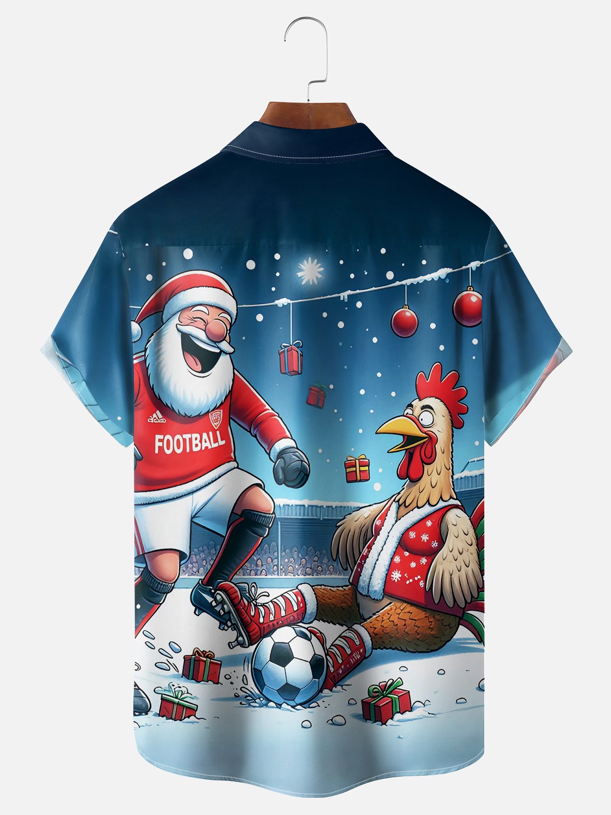 Moisture Wicking Christmas Santa Football Chest Pocket Hawaiian Shirt