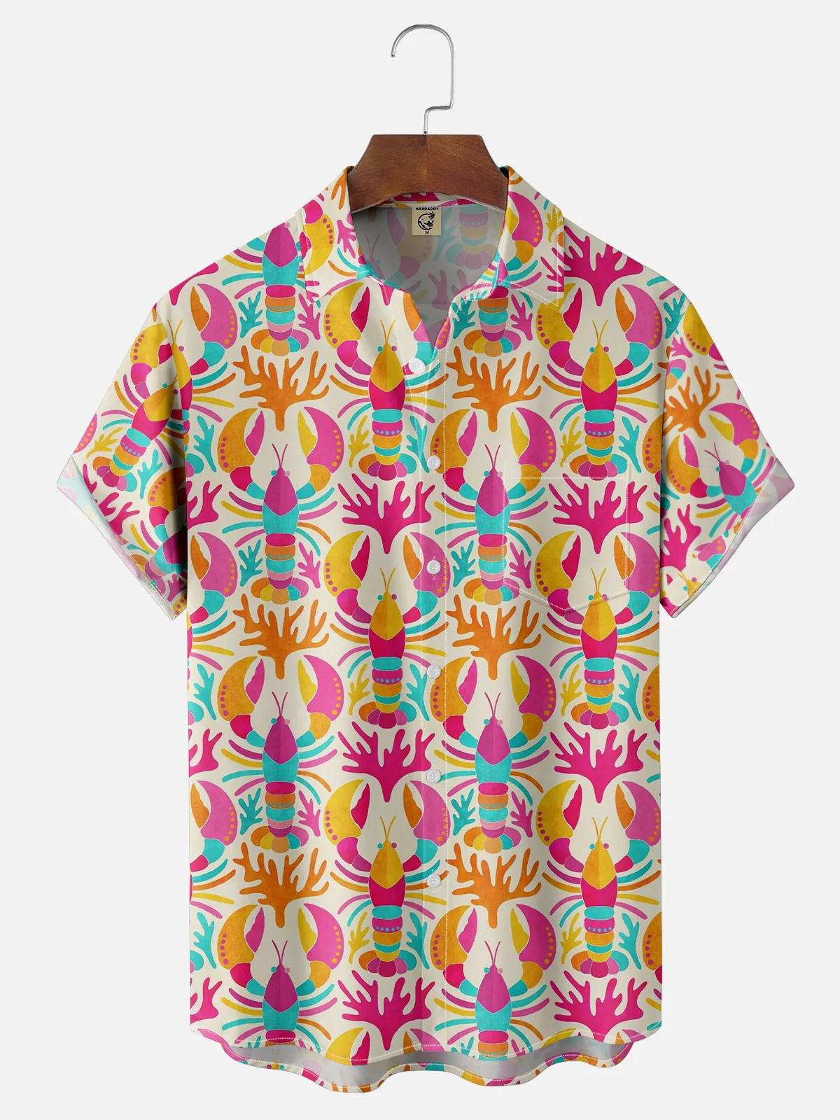 Moisture Wicking Art Lobster Chest Pocket Hawaiian Shirt