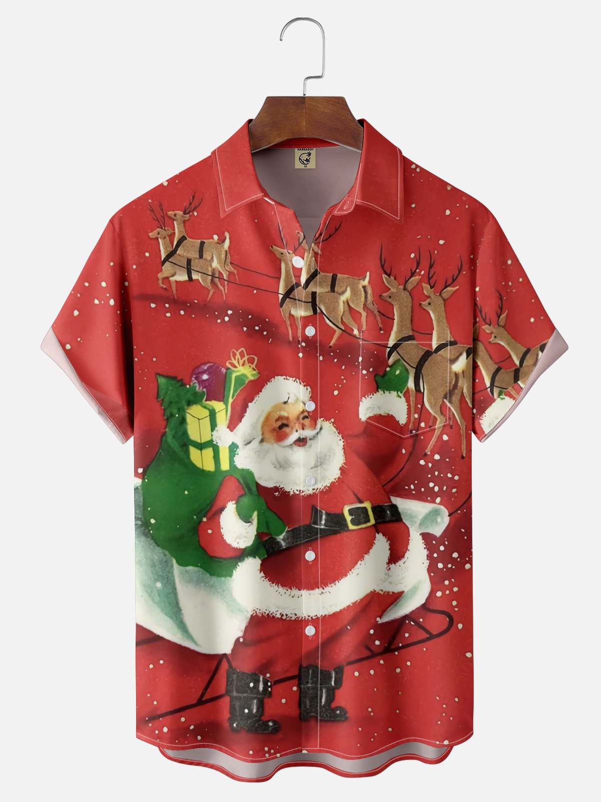 Moisture Wicking Christmas Santa Chest Pocket Hawaiian Shirt