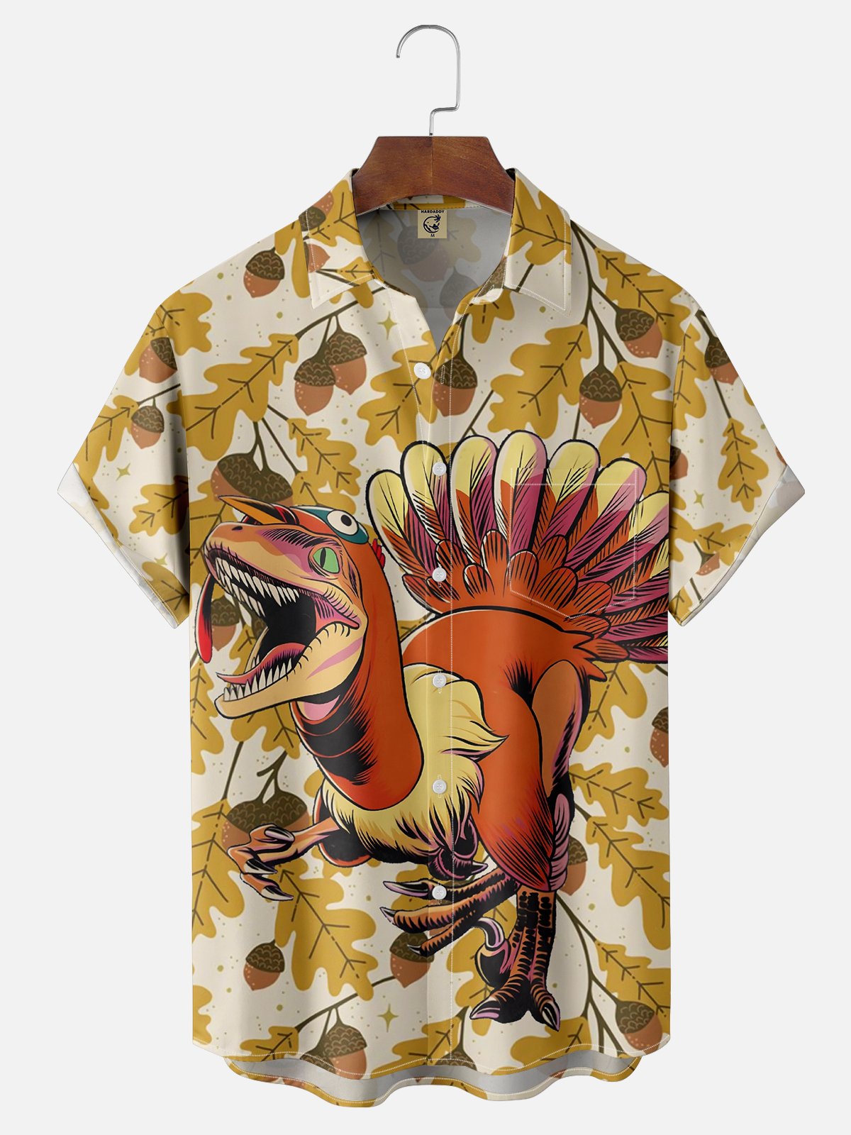 Moisture-wicking Thanksgiving Dinosaur Turkey Chest Pocket Hawaiian Shirt