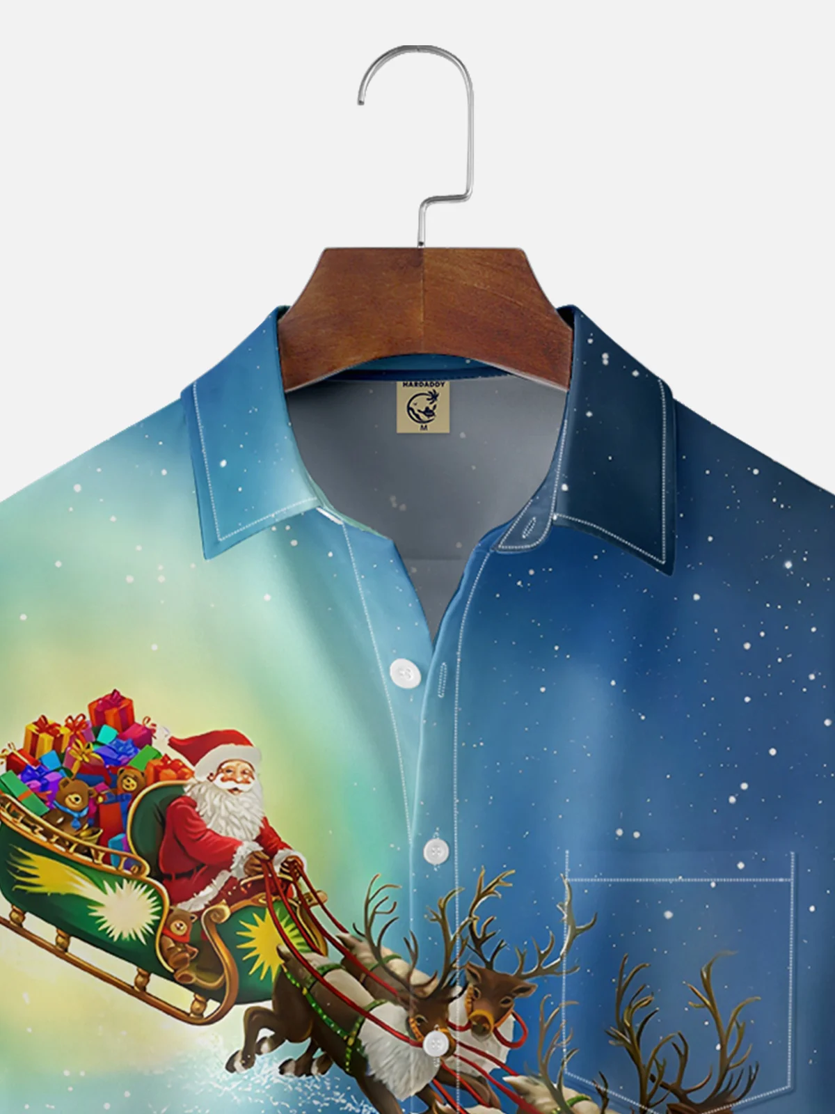 Moisture-wicking Santa Claus Christmas Deer Chest Pocket Casual Shirt