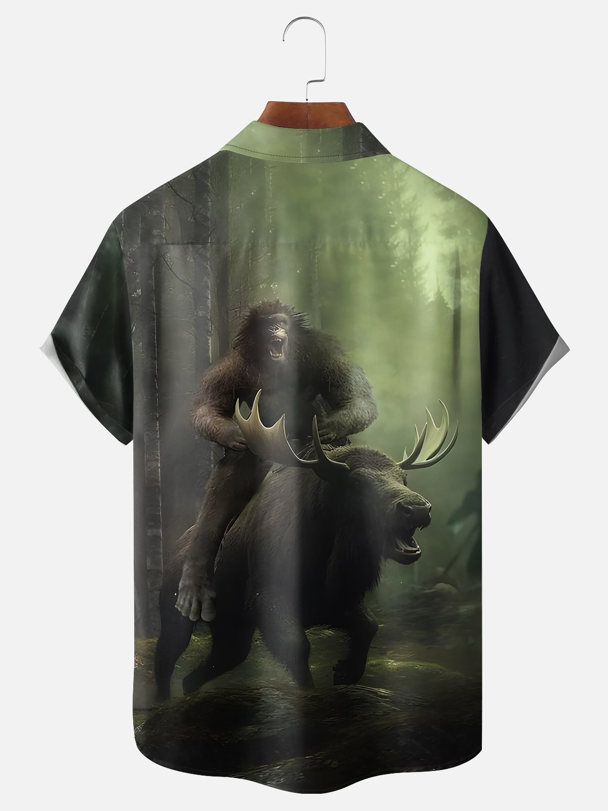 Moisture-wicking Bigfoot Riding A Reindeer Chest Pocket Hawaiian Shirt