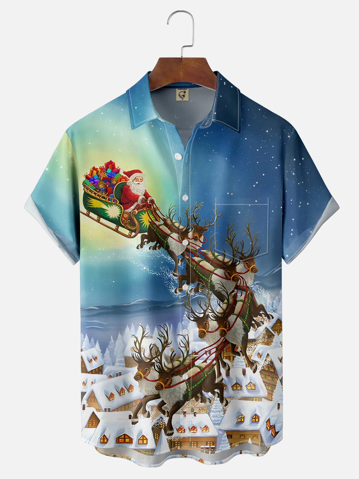 Moisture-wicking Santa Claus Christmas Deer Chest Pocket Casual Shirt