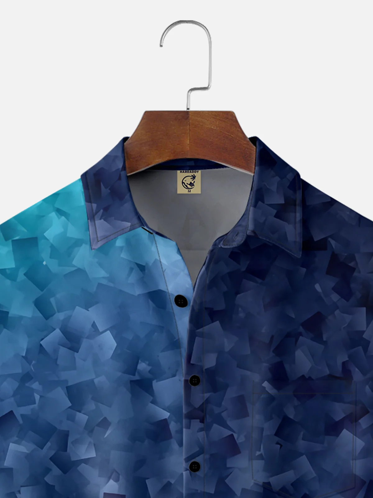 Moisture Wicking Geometric Abstract Gradient Chest Pocket Hawaiian Shirt