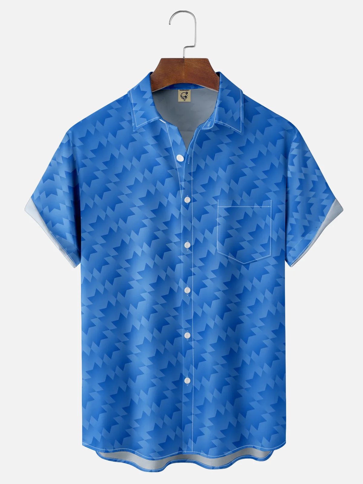 Moisture Wicking Geometric Check Chest Pocket Hawaiian Shirt