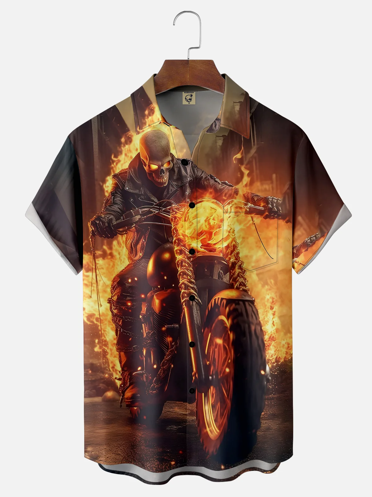 Moisture-wicking Flame Death Knight Chest Pocket Hawaiian Shirt