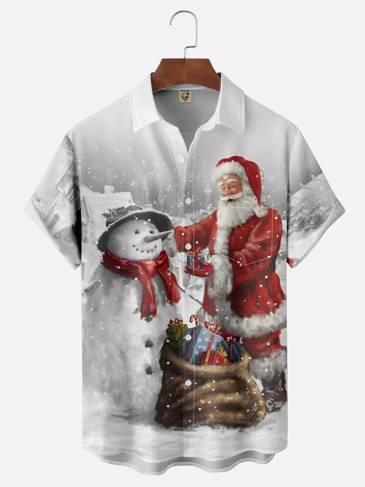 Moisture-wicking Christmas Santa Claus Snowman Gift Chest Pocket Hawaiian Shirt