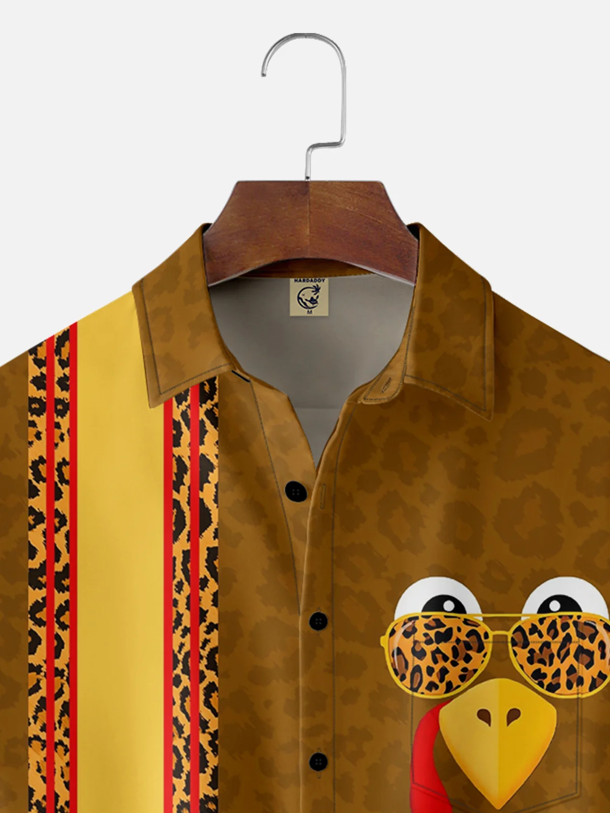 Moisture-wicking Thanksgiving Leopard Turkey Chest Pocket Bowling Shirt