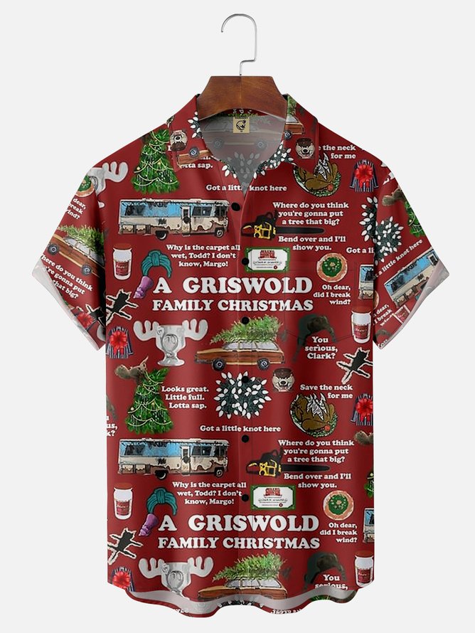 Tall Size Moisture-wicking Christmas Creative GRISWOLD Chest Pocket Hawaiian Shirt