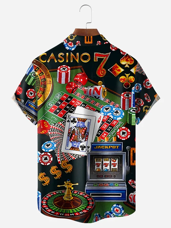 Tall Size Moisture-wicking Casino Poker Chest Pocket Casual Shirt