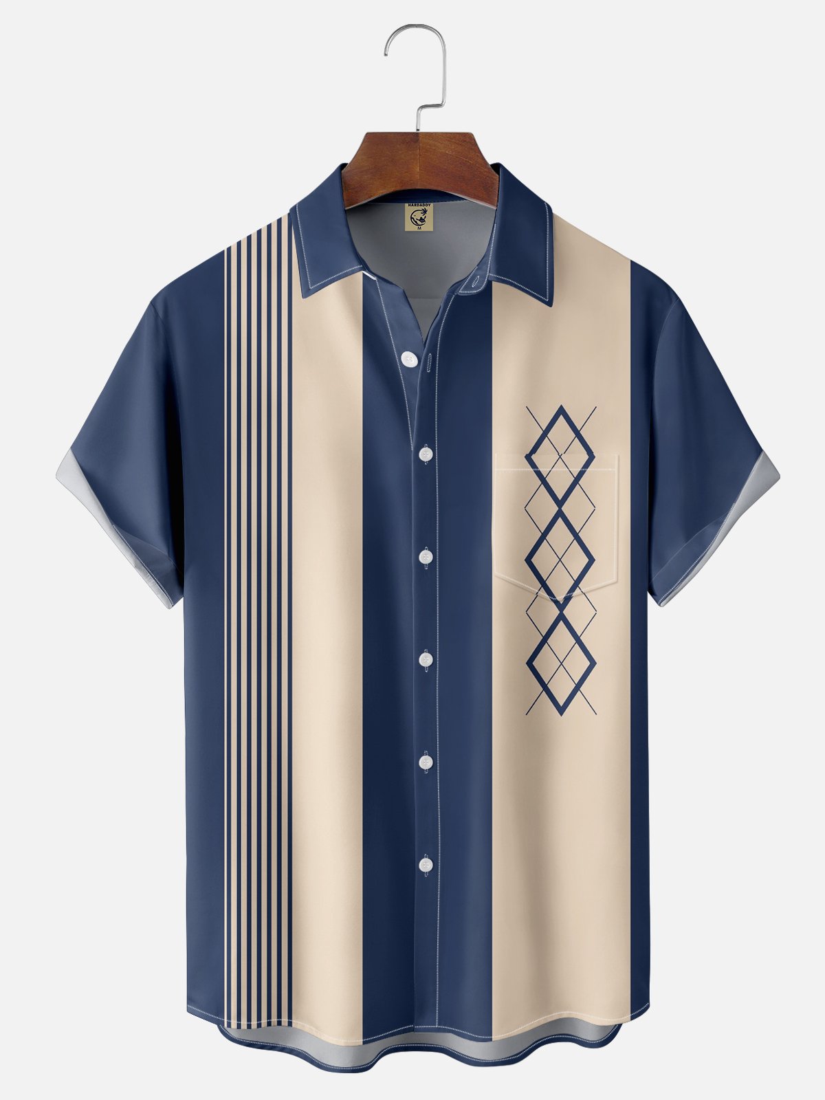 Tall Size Moisture-wicking Geomatric Chest Pocket Bowling Shirt