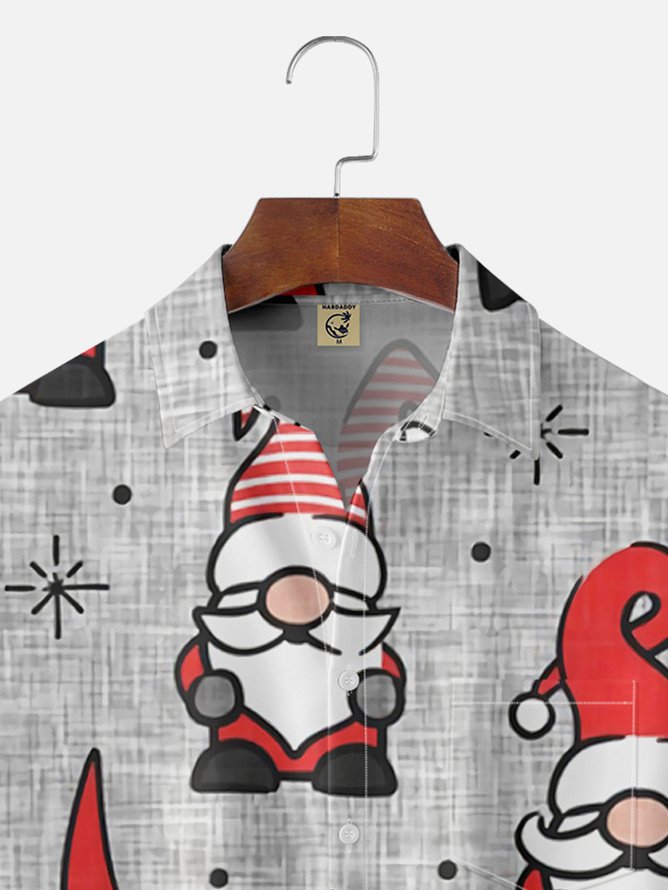 Tall Size Moisture-wicking Christmas Santa Gnomes Chest Pocket Hawaiian Shirt