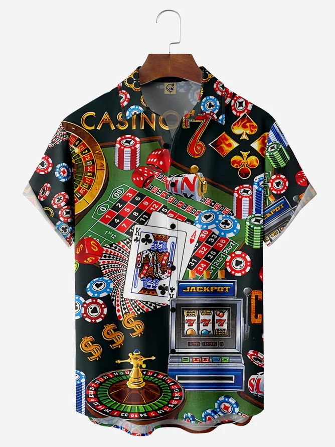 Tall Size Moisture-wicking Casino Poker Chest Pocket Casual Shirt