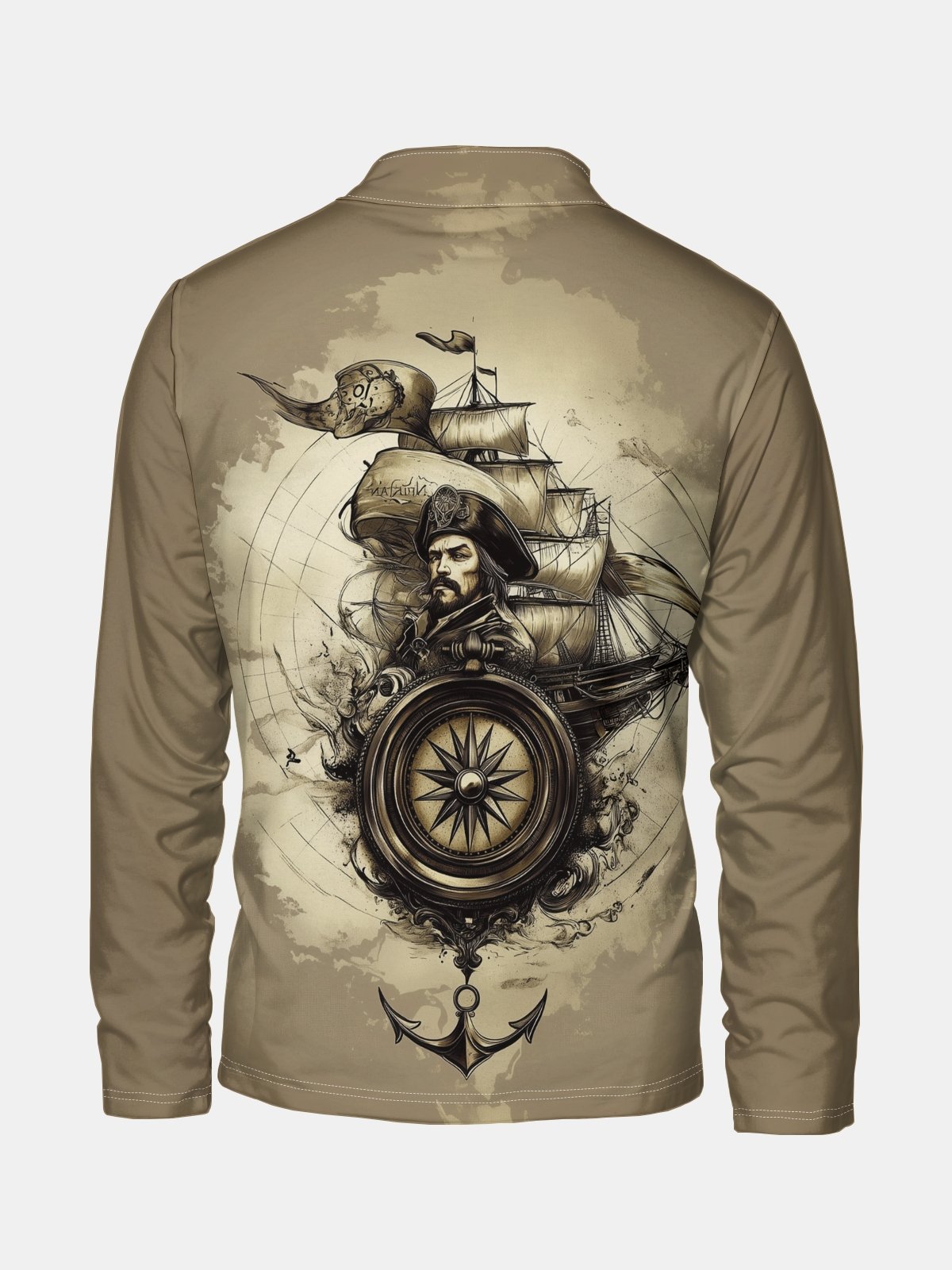 Sailboat Compass Pirate Art Half-zip Pullover Sweatshirt