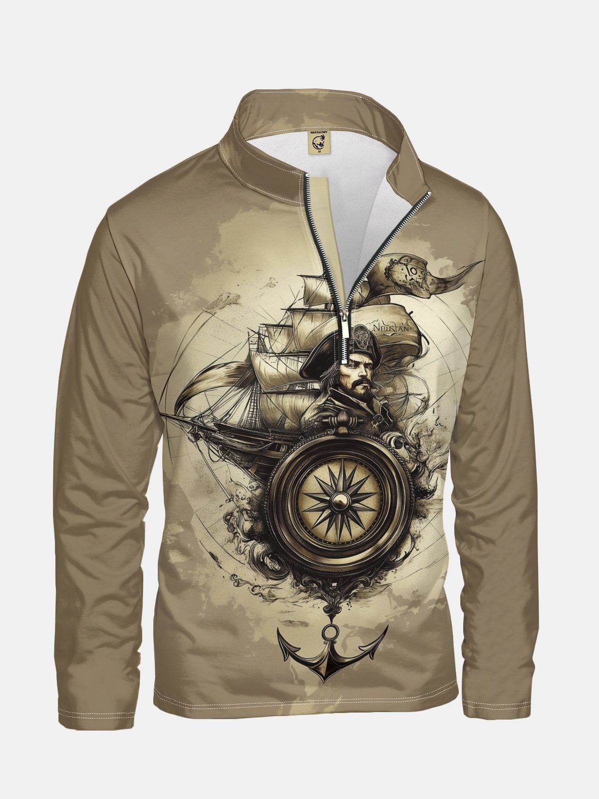 Sailboat Compass Pirate Art Half-zip Pullover Sweatshirt