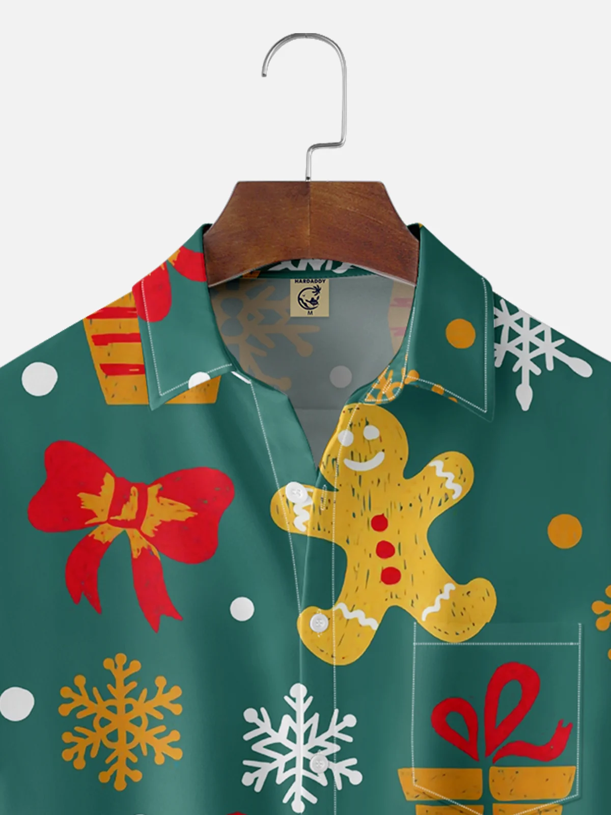 Moisture-wicking Christmas Cartoon Chest Pocket Casual Shirt