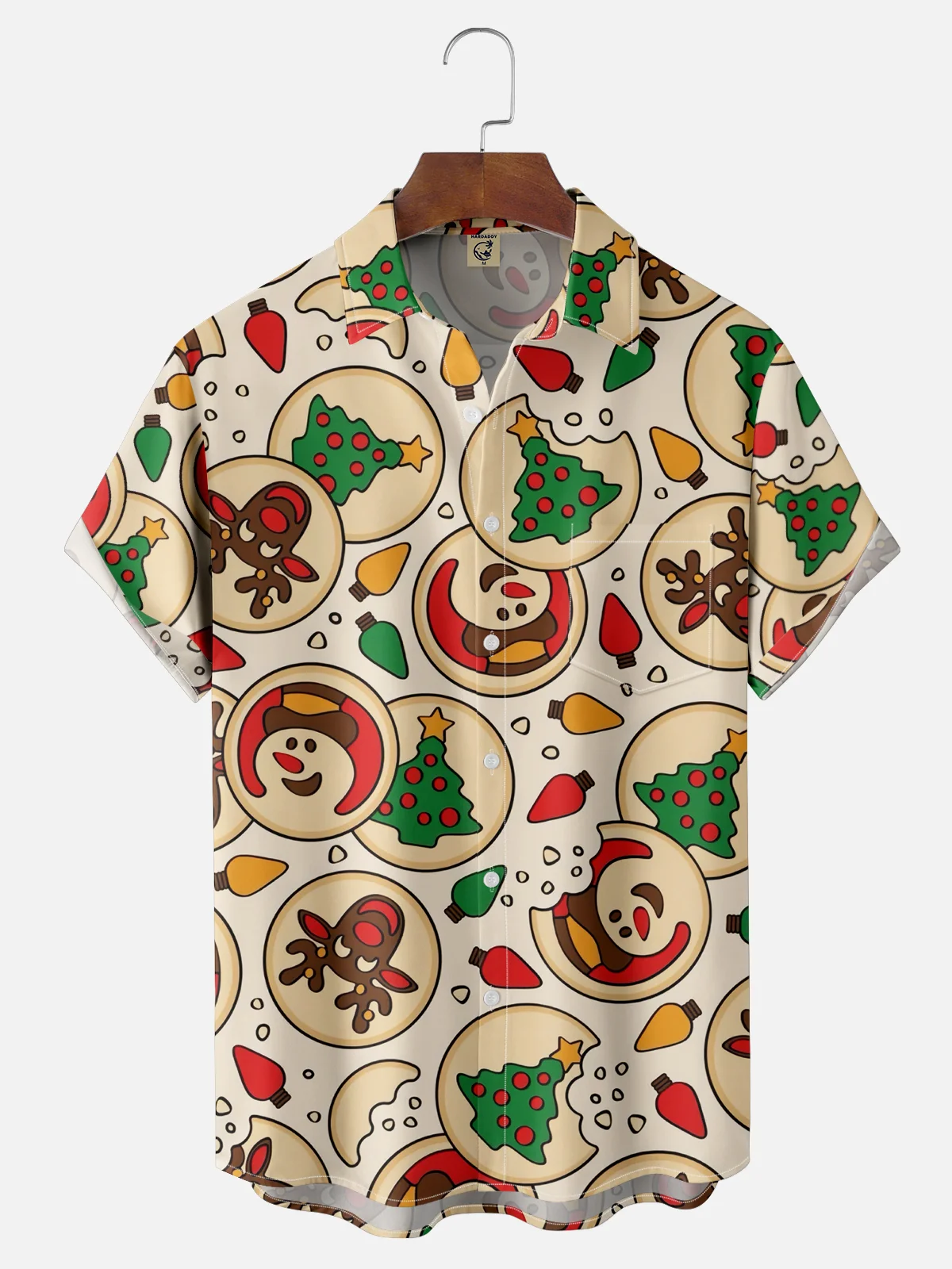 Moisture-wicking Christmas Tree Snowman Chest Pocket Casual Shirt