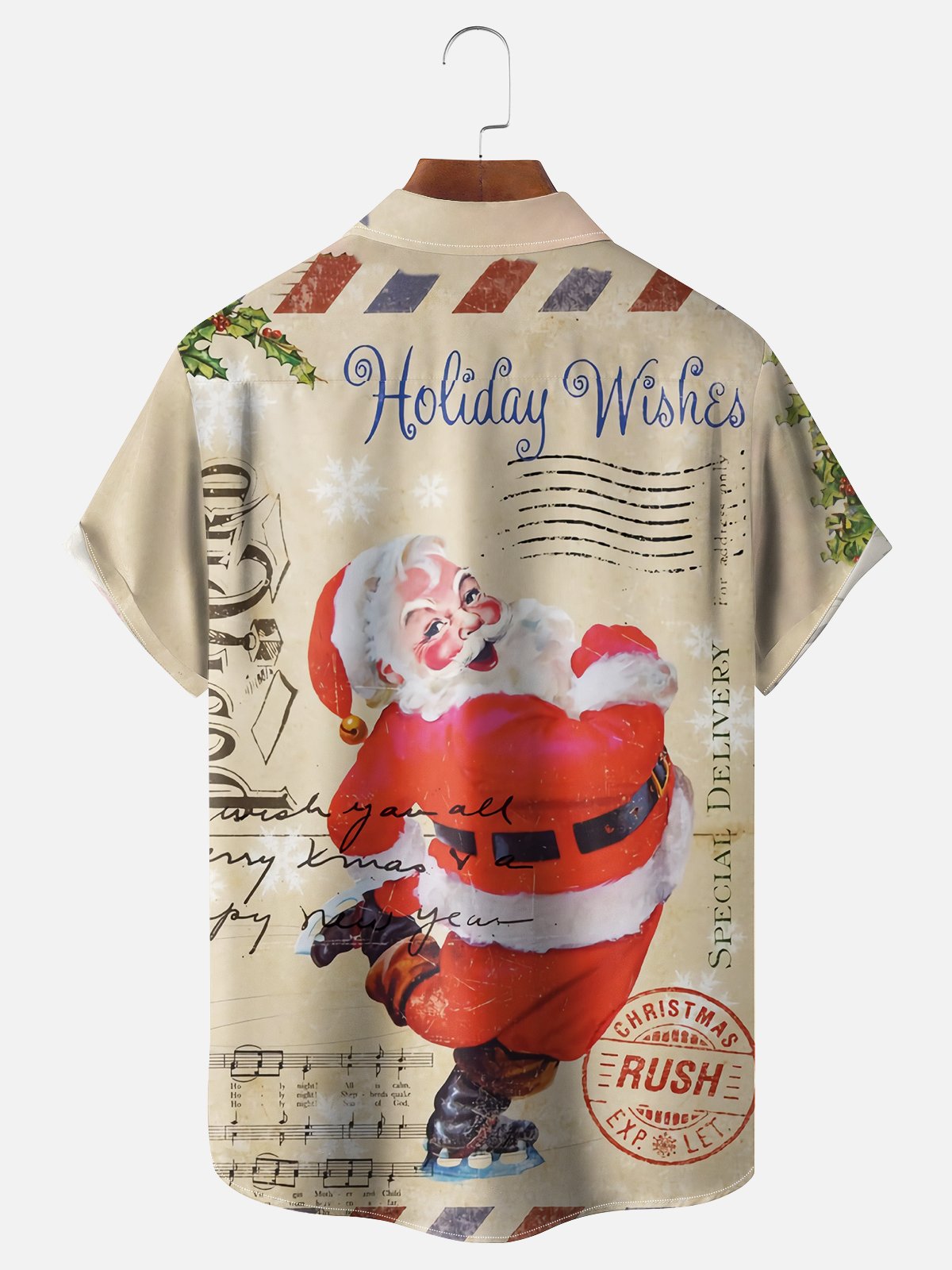 Moisture-wicking Christmas Santa Claus Chest Pocket Casual Shirt