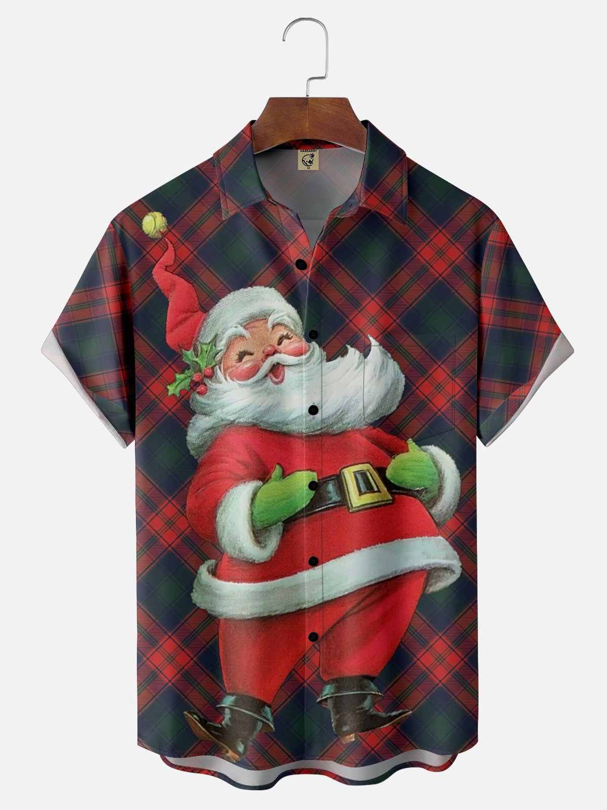 Moisture-wicking Christmas Santa Claus Chest Pocket Casual Shirt