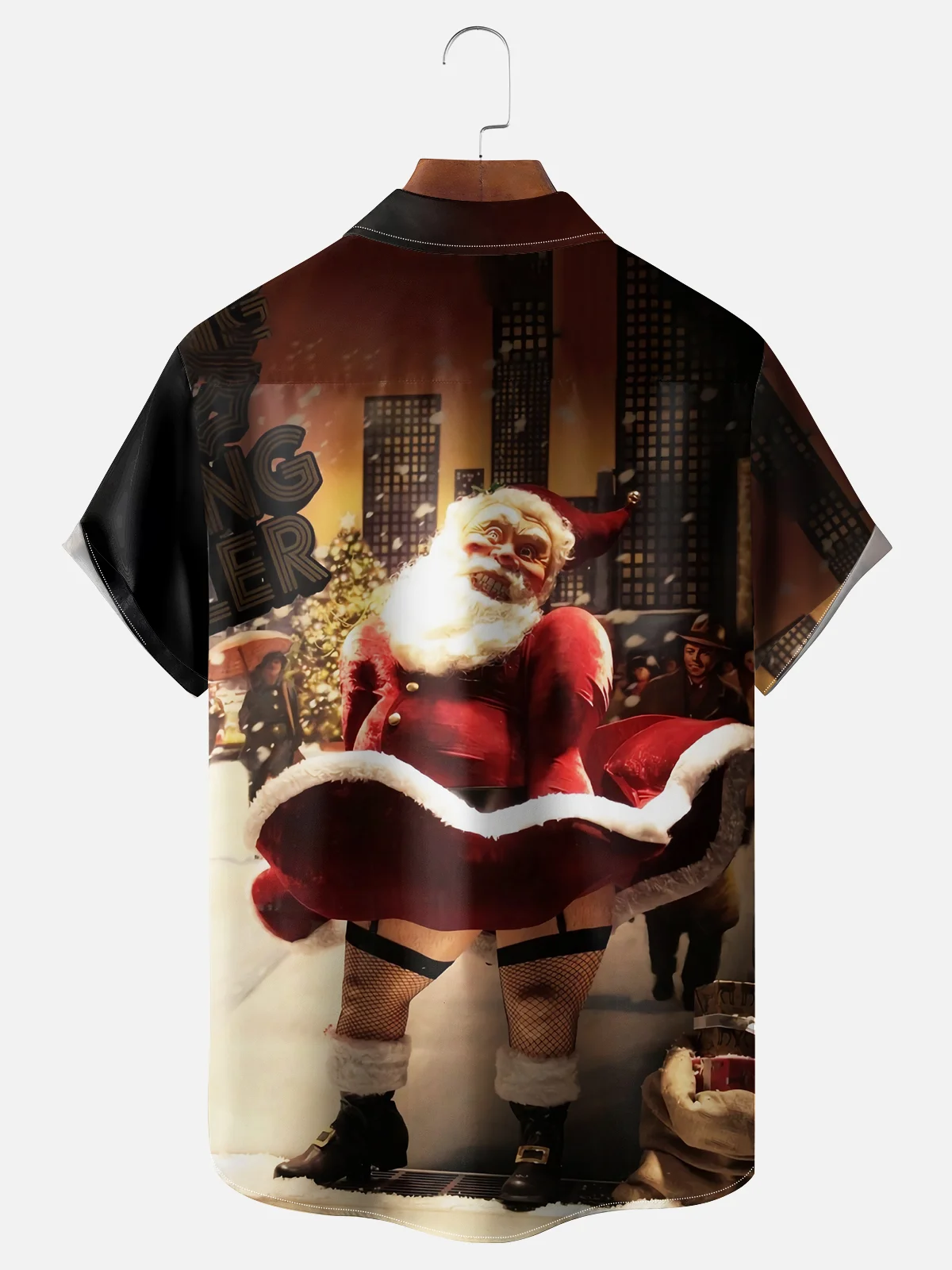 Moisture-wicking Christmas Sexy Santa Claus Chest Pocket Casual Shirt