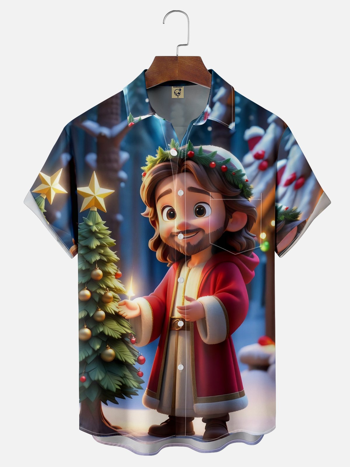 Moisture-wicking Christmas Santa Jesus Chest Pocket Casual Shirt