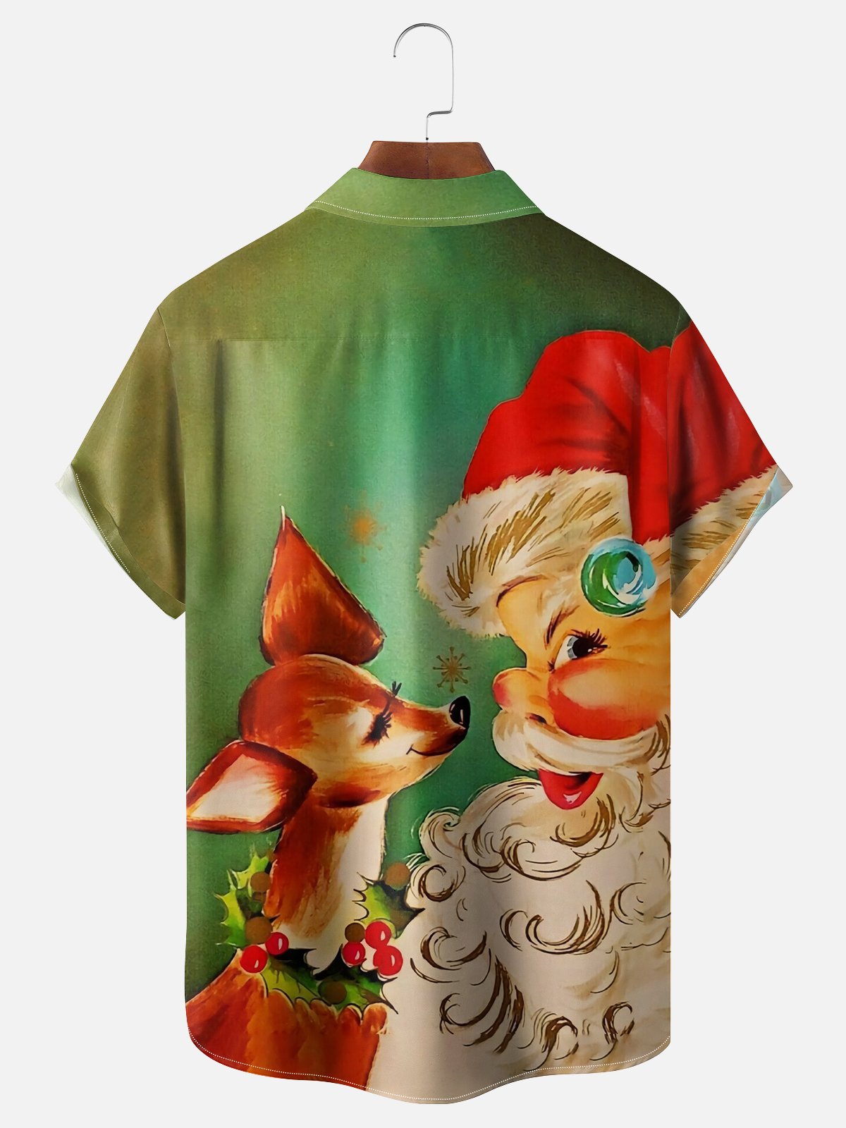 Moisture-wicking Christmas Santa Claus Chest Pocket Casual Shirt