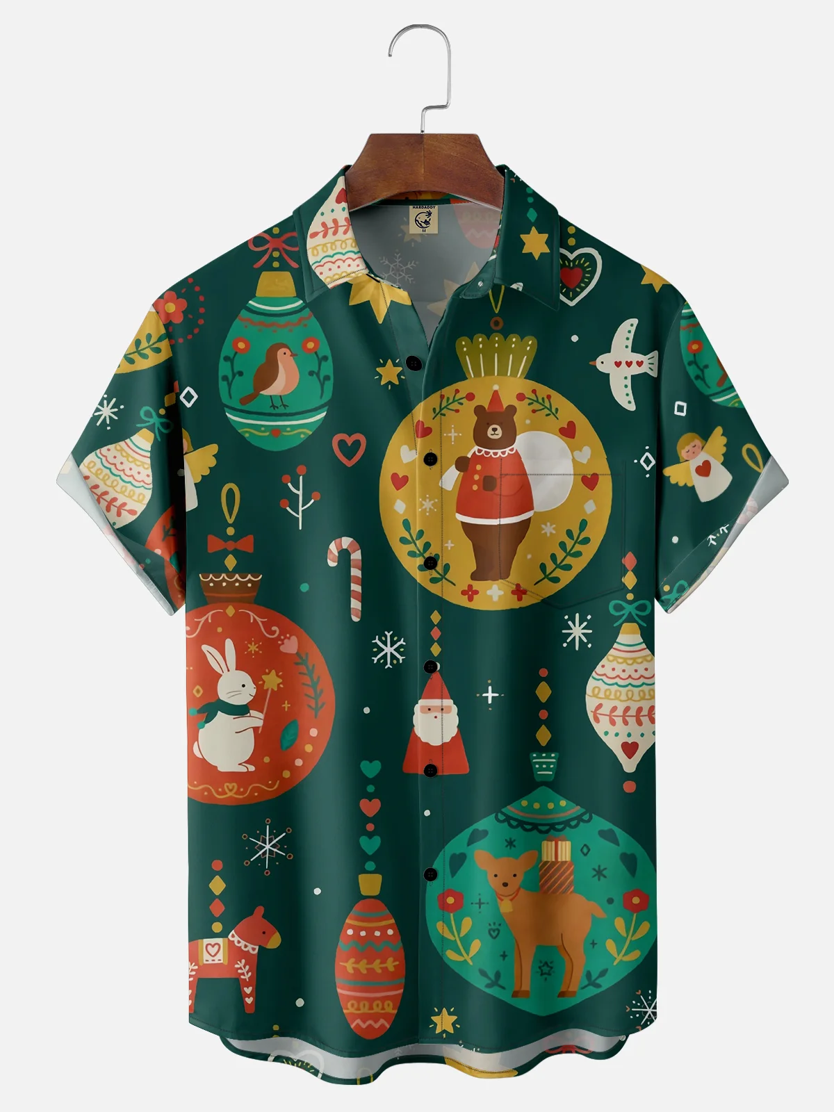 Moisture-wicking Christmas Animals Chest Pocket Casual Shirt