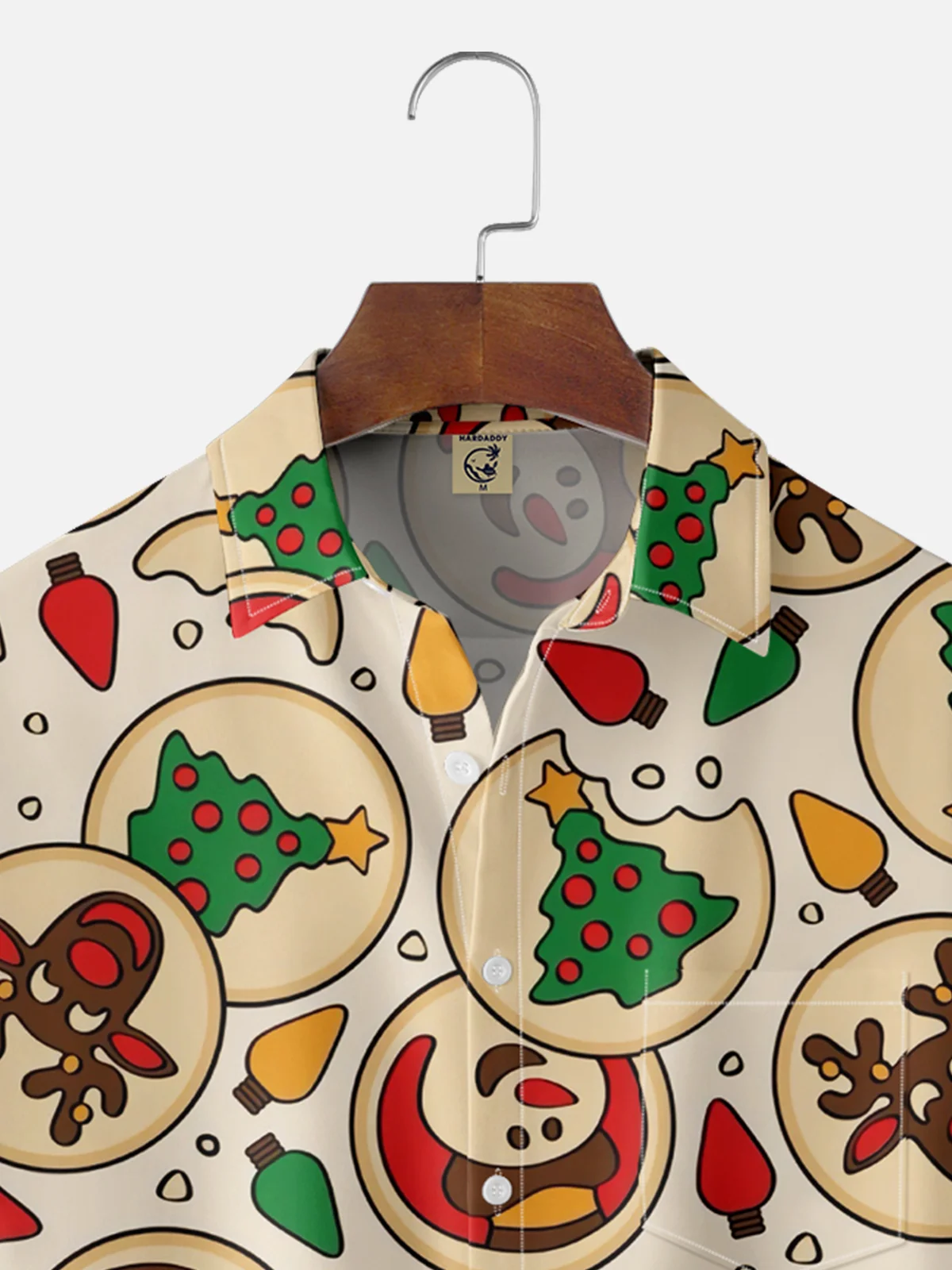 Moisture-wicking Christmas Tree Snowman Chest Pocket Casual Shirt