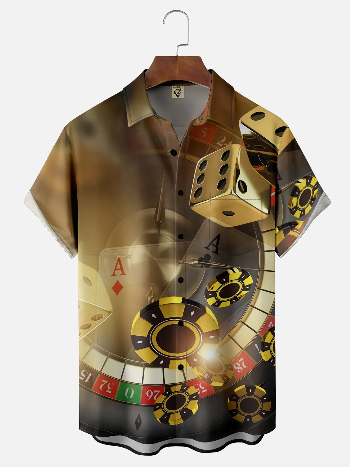 Moisture-wicking Casino Texas Hold'em Dice Roulette Chips Chest Pocket Casual Shirt