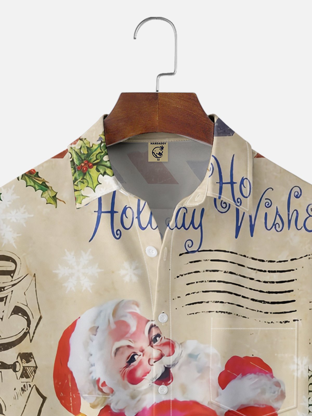 Moisture-wicking Christmas Santa Claus Chest Pocket Casual Shirt